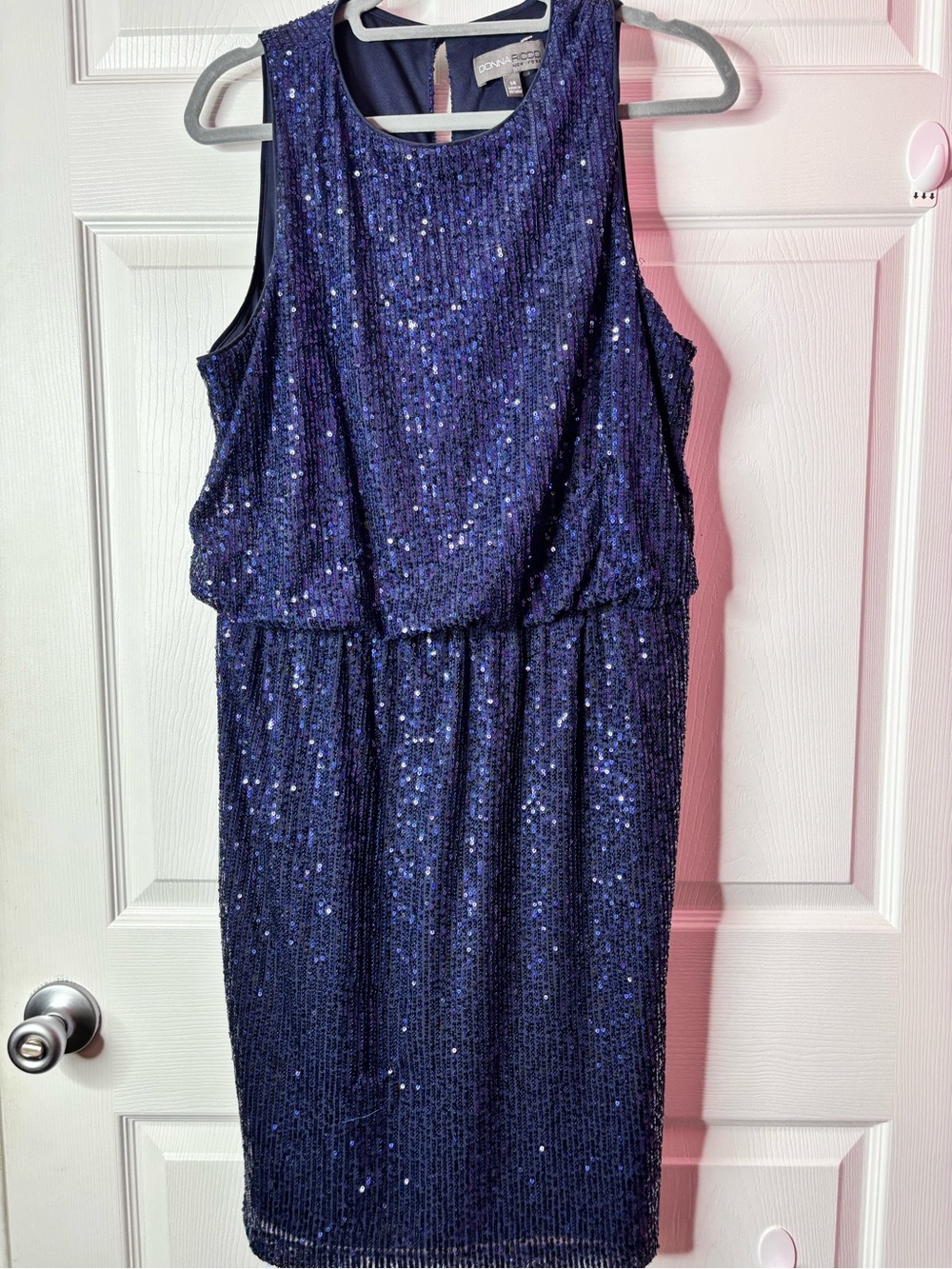 Donna Ricco Navy Blue Sequin Sleeveless Sheath Dress